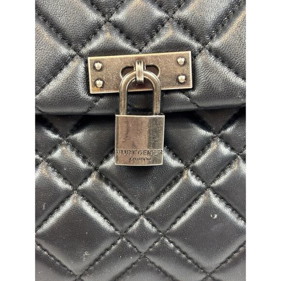 Kurt Geiger Medium Brixton Black Leather Quilted Shoulder Lock Bag Chain Strap - Picture 15 of 15